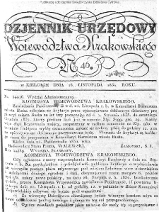 Dziennik Rządowy Województwa Krakowskiego 1834, nr 46