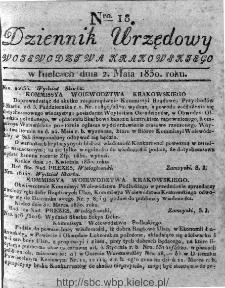 Dziennik Rządowy Województwa Krakowskiego 1830, nr 18