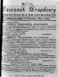 Dziennik Rządowy Województwa Krakowskiego 1830, nr 33