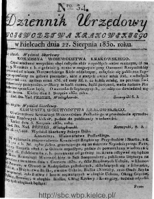 Dziennik Rządowy Województwa Krakowskiego 1830, nr 34