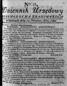 Dziennik Rządowy Województwa Krakowskiego 1830, nr 35