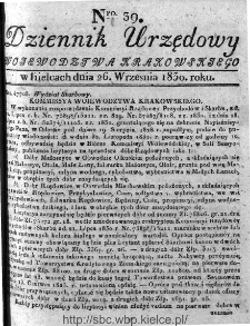 Dziennik Rządowy Województwa Krakowskiego 1830, nr 39