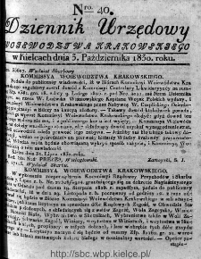 Dziennik Rządowy Województwa Krakowskiego 1830, nr 40