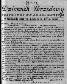 Dziennik Rządowy Województwa Krakowskiego 1830, nr 47
