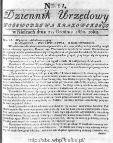 Dziennik Rządowy Województwa Krakowskiego 1830, nr 52