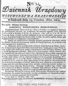 Dziennik Rządowy Województwa Krakowskiego 1830, nr 54