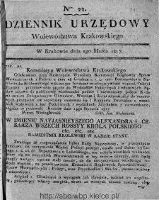 Dziennik Rządowy Województwa Krakowskiego 1816, nr 22