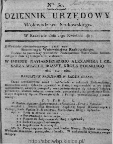 Dziennik Rządowy Województwa Krakowskiego 1816, nr 30