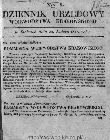 Dziennik Rządowy Województwa Krakowskiego 1820, nr 8