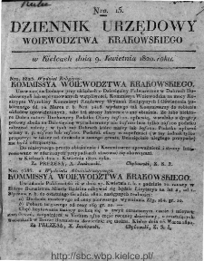 Dziennik Rządowy Województwa Krakowskiego 1820, nr 15