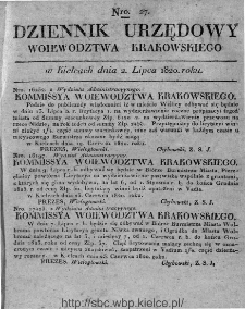 Dziennik Rządowy Województwa Krakowskiego 1820, nr 27
