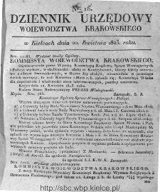 Dziennik Rządowy Województwa Krakowskiego 1823, nr 16