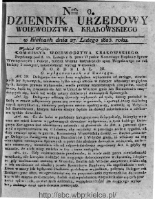 Dziennik Rządowy Województwa Krakowskiego 1825, nr 9