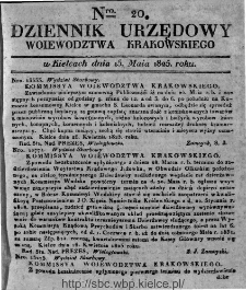 Dziennik Rządowy Województwa Krakowskiego 1825, nr 20