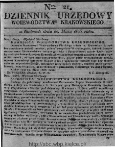 Dziennik Rządowy Województwa Krakowskiego 1825, nr 21