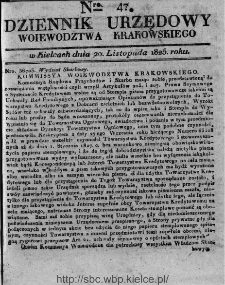 Dziennik Rządowy Województwa Krakowskiego 1825, nr 47