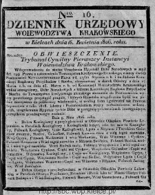 Dziennik Urzędowy Województwa Krakowskiego 1826, nr 16