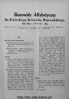 Skorowidz alfabetyczny do Kieleckiego Dziennika Wojewódzkiego, rok 1932, nr 1-34