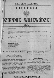 Kielecki Dziennik Wojewódzki 1933, nr 1