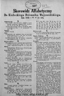 Skorowidz alfabetyczny do Kieleckiego Dziennika Wojewódzkiego, rok 1938, nr 1-27