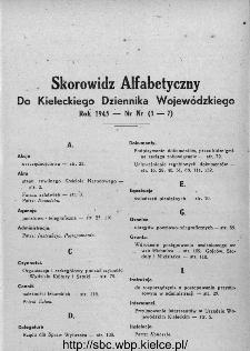 Skorowidz alfabetyczny do Kieleckiego Dziennika Wojewódzkiego, rok 1934, nr 1-7