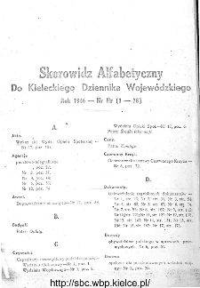 Skorowidz alfabetyczny do Kieleckiego Dziennika Wojewódzkiego, rok 1946, nr 1-18