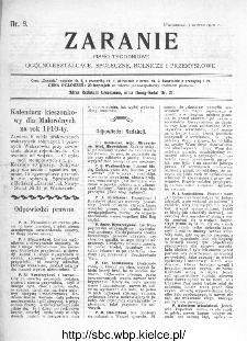 Zaranie : pismo tygodniowe ogólno-kształcące, społeczne, rolnicze i przemysłowe 1910, nr 9