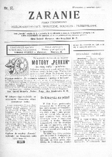 Zaranie : pismo tygodniowe ogólno-kształcące, społeczne, rolnicze i przemysłowe 1910, nr 37