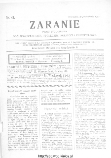 Zaranie : pismo tygodniowe ogólno-kształcące, społeczne, rolnicze i przemysłowe 1910, nr 43