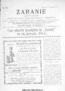 Zaranie : pismo tygodniowe ogólno-kształcące, społeczne, rolnicze i przemysłowe 1910, nr 50