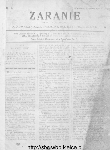 Zaranie : pismo tygodniowe ogólno-kształcące, społeczne, rolnicze i przemysłowe 1911, nr 1