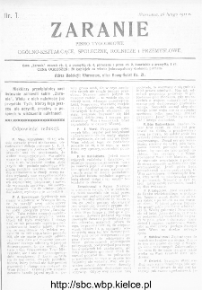 Zaranie : pismo tygodniowe ogólno-kształcące, społeczne, rolnicze i przemysłowe 1911, nr 7