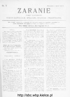 Zaranie : pismo tygodniowe ogólno-kształcące, społeczne, rolnicze i przemysłowe 1911, nr 9