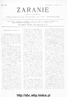 Zaranie : pismo tygodniowe ogólno-kształcące, społeczne, rolnicze i przemysłowe 1911, nr 13