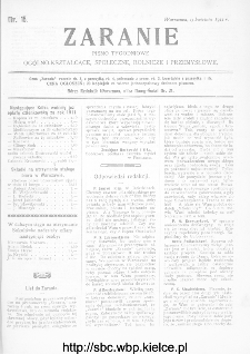 Zaranie : pismo tygodniowe ogólno-kształcące, społeczne, rolnicze i przemysłowe 1911, nr 15