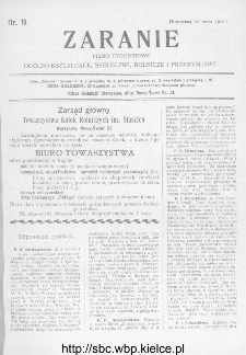 Zaranie : pismo tygodniowe ogólno-kształcące, społeczne, rolnicze i przemysłowe 1911, nr 19