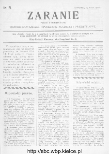 Zaranie : pismo tygodniowe ogólno-kształcące, społeczne, rolnicze i przemysłowe 1911, nr 21