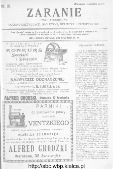 Zaranie : pismo tygodniowe ogólno-kształcące, społeczne, rolnicze i przemysłowe 1911, nr 32