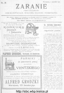 Zaranie : pismo tygodniowe ogólno-kształcące, społeczne, rolnicze i przemysłowe 1911, nr 38