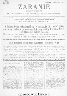 Zaranie : pismo tygodniowe ogólno-kształcące, społeczne, rolnicze i przemysłowe 1911, nr 40