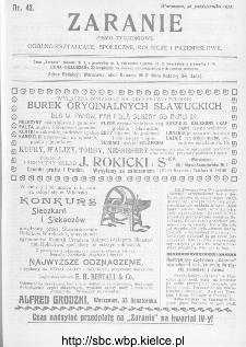Zaranie : pismo tygodniowe ogólno-kształcące, społeczne, rolnicze i przemysłowe 1911, nr 43