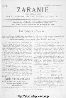 Zaranie : pismo tygodniowe ogólno-kształcące, społeczne, rolnicze i przemysłowe 1911, nr 48