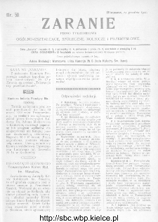 Zaranie : pismo tygodniowe ogólno-kształcące, społeczne, rolnicze i przemysłowe 1911, nr 50