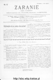Zaranie : pismo tygodniowe ogólno-kształcące, społeczne, rolnicze i przemysłowe 1912, nr 18