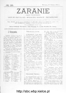 Zaranie : pismo tygodniowe ogólno-kształcące, społeczne, rolnicze i przemysłowe 1912, nr 26