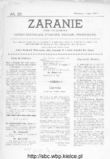 Zaranie : pismo tygodniowe ogólno-kształcące, społeczne, rolnicze i przemysłowe 1912, nr 27
