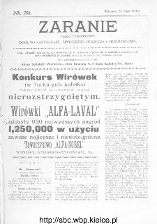 Zaranie : pismo tygodniowe ogólno-kształcące, społeczne, rolnicze i przemysłowe 1912, nr 29