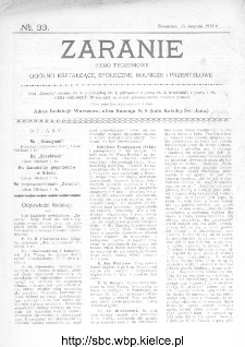Zaranie : pismo tygodniowe ogólno-kształcące, społeczne, rolnicze i przemysłowe 1912, nr 33