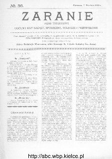 Zaranie : pismo tygodniowe ogólno-kształcące, społeczne, rolnicze i przemysłowe 1912, nr 36