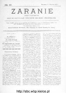 Zaranie : pismo tygodniowe ogólno-kształcące, społeczne, rolnicze i przemysłowe 1912, nr 37